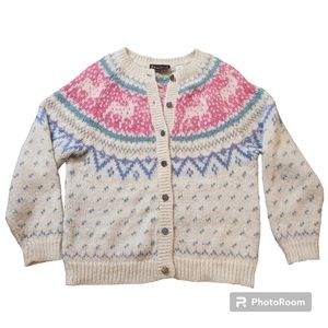Vintage DEER fair isle cardigan fuzzy mohair blend cardigan sweater - Medium